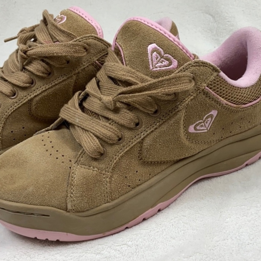 Roxy Women's Tan and Pink Suede Sneakers